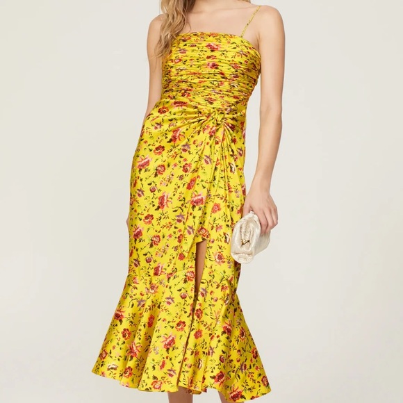 Cinq a Sept Yellow Floral Midi Dress - Picture 2 of 9